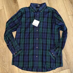NWT Mens TRICOTS ST RAPHAEL Blue Green Plaid‎ Button Front L/S Shirt Sz Large